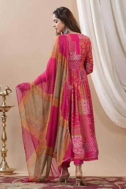 Maslin Silk Gown With Dupatta - MYLUXURY LANE ENTERPRISE